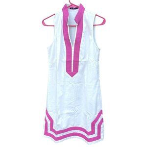NEW Plumm 100% Cotton Shift DRESS Fuchsia Pink White Tunic Kurta PREPPY Beach